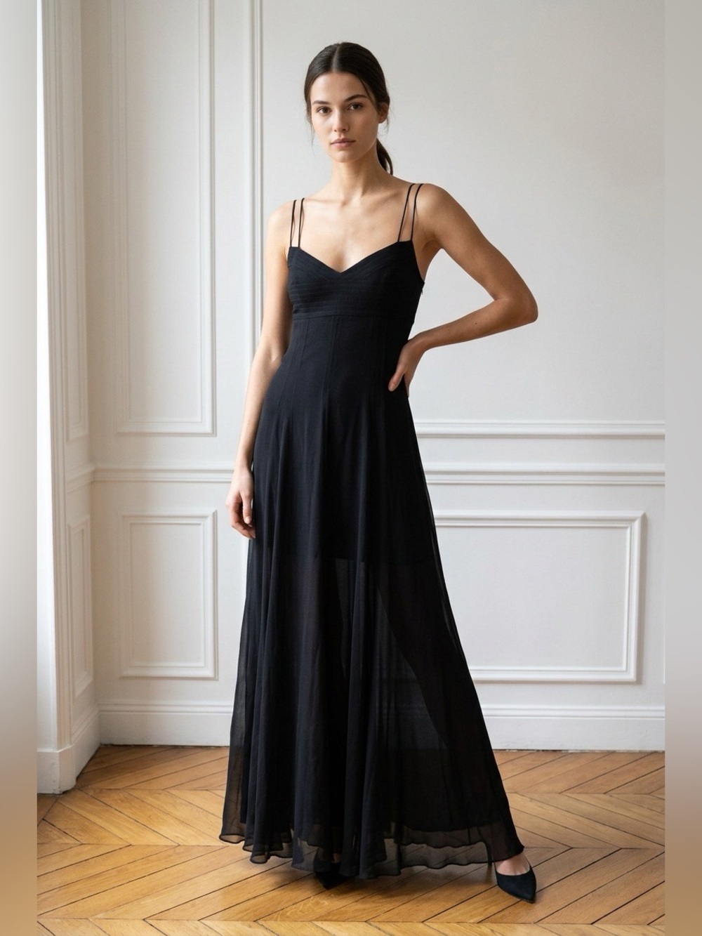 La Ligne Black Double-Spaghetti Strap Maxi Dress